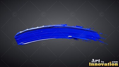 Glossy white highlights top a thick blue paint stroke curved over dark gray backgrounds