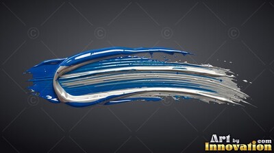 A thick horizontal stroke of wet blue and silver paint over a plain dark gray backdrop
