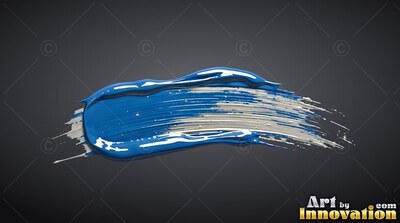 Thick blue acrylic paint sweeps against a dark gray background with white streaks