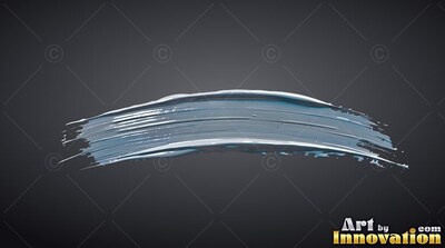 Curving horizontally on dark gray, a thick smear of pale blue paint