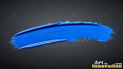 A curved stroke of thick blue paint on dark gray