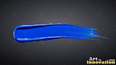 A thick blue brushstroke sweeps across a deep gray background with wet edges