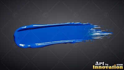 A thick stroke of blue paint sweeps horizontally with bright white highlights along the wet edges