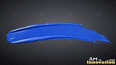 Curving horizontally against black, a thick smear of glossy blue paint curves across