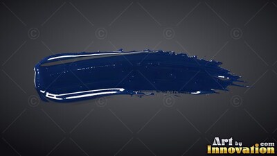 A thick smear of glossy navy blue paint sweeps across a deep gray background
