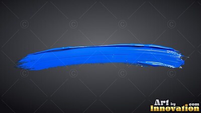 Against a dark background, a single stroke of slick blue paint curves across