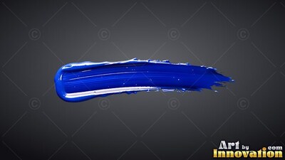A blue paint stroke sweeps horizontally across the dark background with bright white highlights