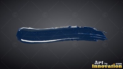 Stretched horizontally across a black backdrop, a glossy blue paint stroke