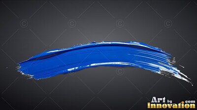 A single curved stroke of thick blue paint on a deep gray backdrop