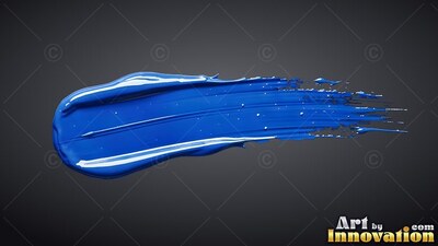 Against a dark surface, a thick smear of glossy blue paint streaks across