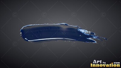 Stretching horizontally, a glossy dark blue paint stroke tapers on dark gray