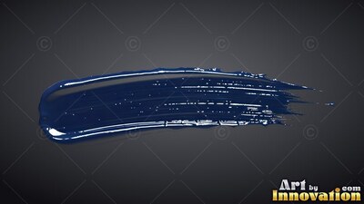 A dark blue paint stroke curves across a gray background with glossy white highlights