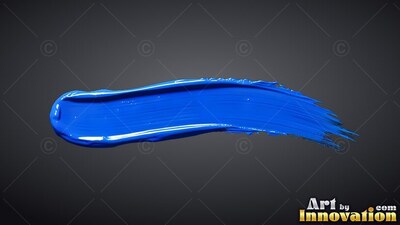 Curving horizontally against dark gray, a wide blue paint smear shines with wet ridges