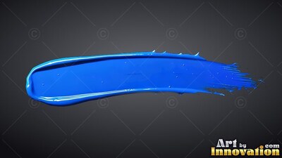 A thick horizontal blue paint stroke with wet shine over a dark gray background