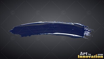 Glossy white highlights edge a thick dark blue paint stroke against dark gray