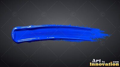 A thick stroke of royal blue paint sweeps across dark gray with bright white gleams