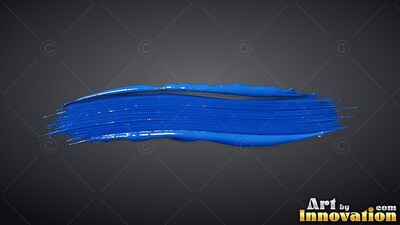 Stretched horizontally across a gray backdrop, a thick blue paint stroke shines under light