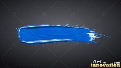 Sweeping across a dark gray backdrop, a thick blue brushstroke shows wet edges and white highlights