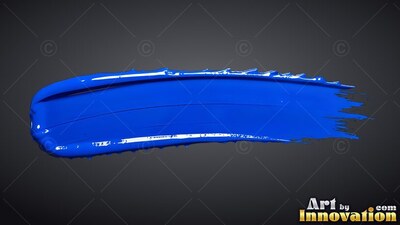 Thick wet edges line a bright blue paint stroke across a dark gray backdrop