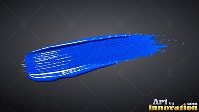A blue paint stroke sweeps across black with bright wet highlights on top