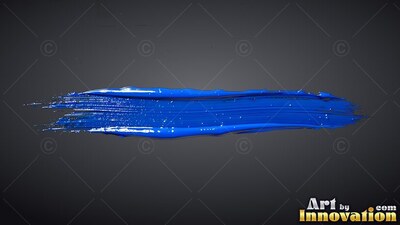 A thick streak of wet blue paint sits horizontally on dark gray