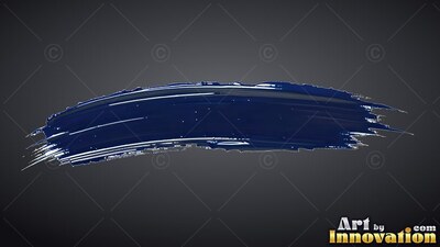 Against a deep gray backdrop, a curved blue paint stroke arcs across the center