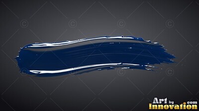 Wet white highlights edge a thick stroke of dark blue paint on a dark gray backdrop