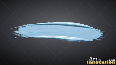 A light blue paint stroke stretches across dark gray with bright shine on wet ridges
