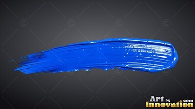 A glossy blue paint brushstroke sweeps against a charcoal gray surface
