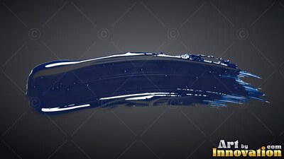 On a dark gray backdrop, a thick horizontal stroke of deep blue paint
