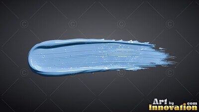 Stretching horizontally on dark gray, a thick smear of light blue paint ends in dry bristles