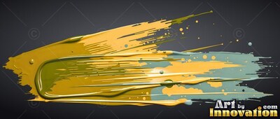Thick yellow and green brushstrokes on dark gray