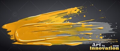 A thick smear of glossy yellow paint streaks across a deep gray background