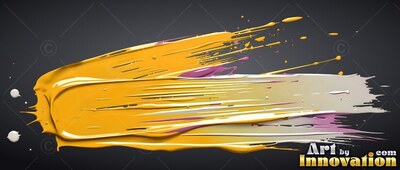 Thick yellow paint streak with pink on dark gray