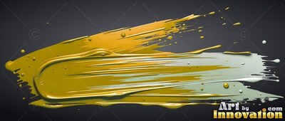 Thick ridges of yellow wet gold paint sweep horizontally across a plain dark gray background