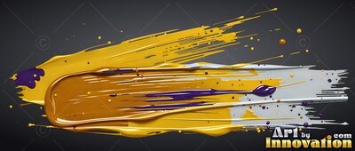 Thick yellow paint smears horizontally across gray, catching soft highlights along wet ridges