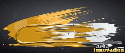 Thick streaks of wet yellow and white paint swipe across a dark background