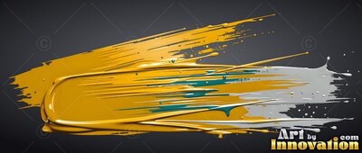 Sweeping horizontally across black, a thick smear of glossy gold paint
