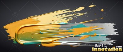 Thick yellow, teal, and silver paint smeared across a black background