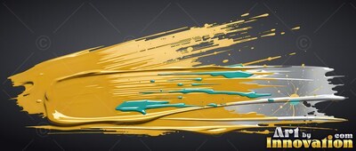 Thick yellow paint spreads across a black background with teal splashes