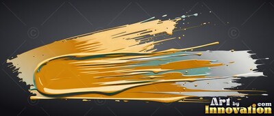 Swept horizontally across black, glossy yellow and silver paint strokes streak by