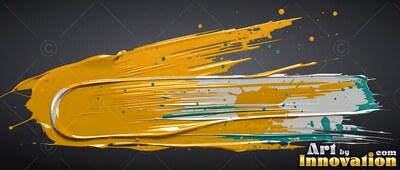 Thick yellow and white streaks of paint on a dark background