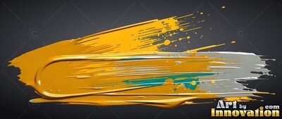 Deep gold and silver paint stroke across a deep gray background
