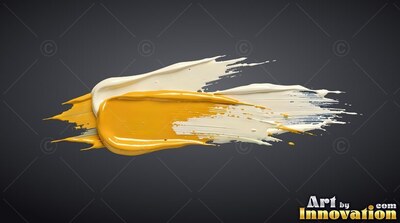 Sweeping horizontally on dark gray, thick yellow and cream paint smears across