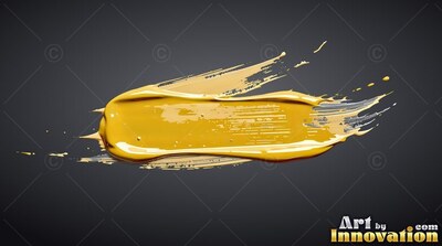 A thick smear of glossy yellow paint over a dark gray background