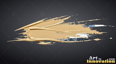 Streaking across a black background, a thick smear of beige paint tapers off to the right