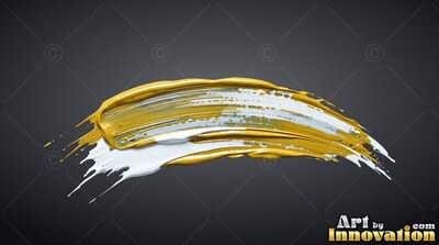 Thick yellow and white paint stroke curved over dark gray background