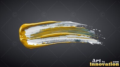 A thick dollop of yellow and white paint sweeps over a dark gray backdrop