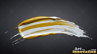 Striped yellow and white wet paint sweeps horizontally along a charcoal background