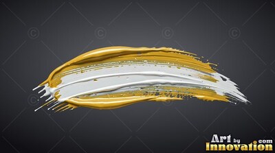 Swept horizontally across dark gray space, deep gold and white paint strokes taper right